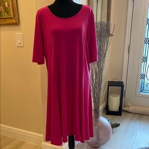 Susan Graver liquid knit Pink A-Line Dress lattice sleeve NWOT